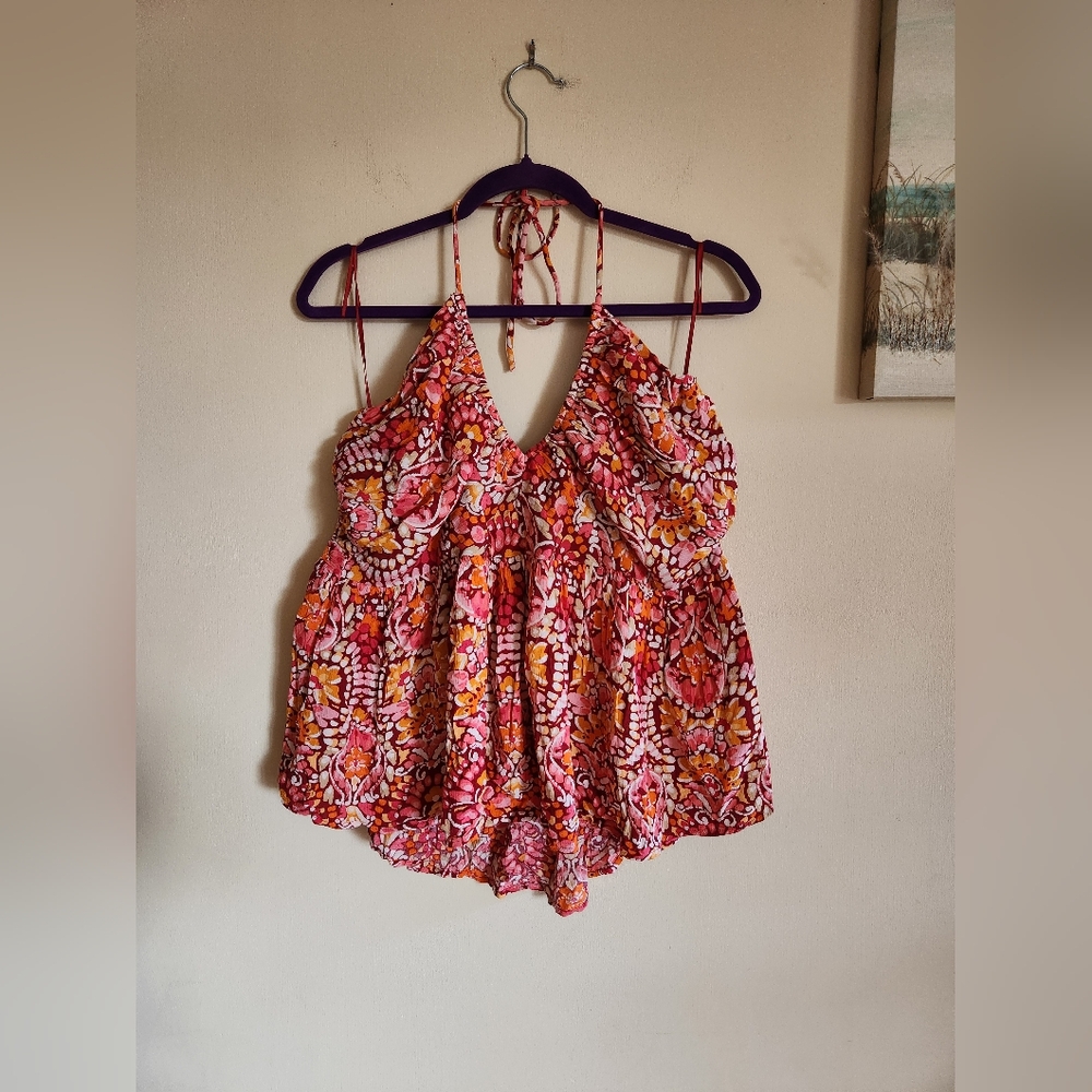 Old Navy Plus Size Womens Floral Halter Top Smocked Back XXL